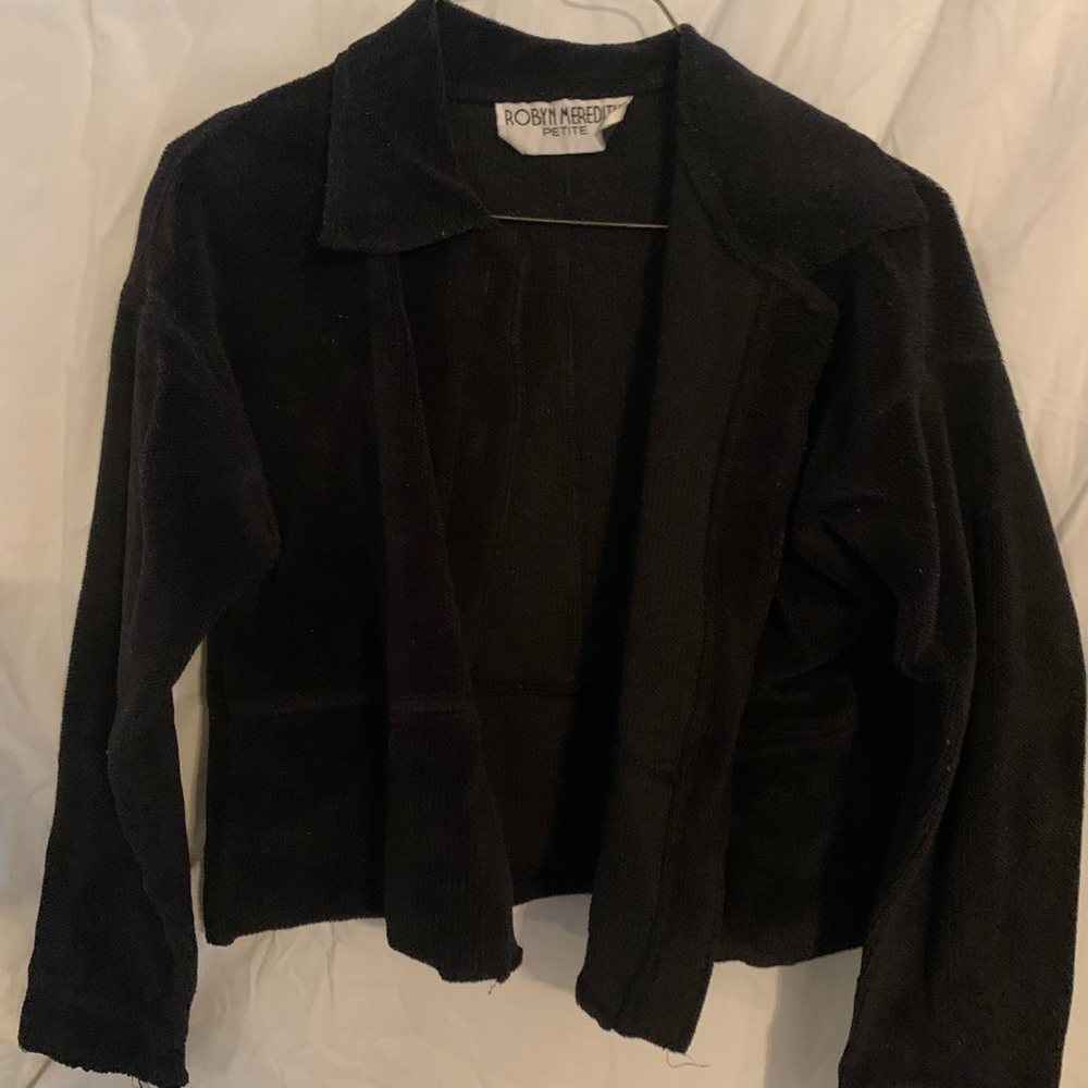 Women’s black fuzzy open front black sweater